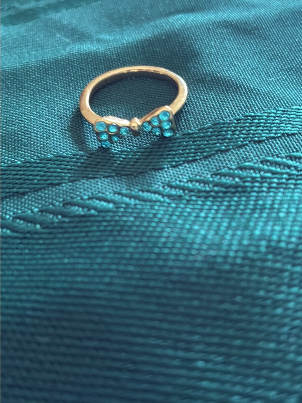 Gold Bow Ring with Blue Crystal Accents - Women Jewelry